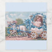 ヴィンテージイースターイラストレーションと少女と子羊 ワインラベル (シングルラベル)