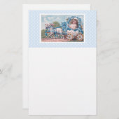 ヴィンテージイースターイラストレーションと少女と子羊 便箋 (正面/裏面)