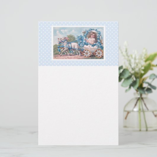 ヴィンテージイースターイラストレーションと少女と子羊 便箋 (スタンド正面)