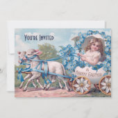 ヴィンテージイースターイラストレーションと少女と子羊 招待状 (正面)
