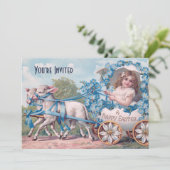 ヴィンテージイースターイラストレーションと少女と子羊 招待状 (スタンド正面)