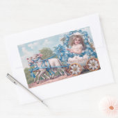 ヴィンテージイースターイラストレーションと少女と子羊 長方形シール (封筒)