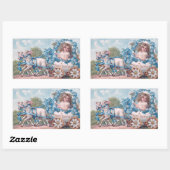 ヴィンテージイースターイラストレーションと少女と子羊 長方形シール (シート)