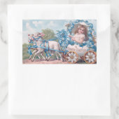 ヴィンテージイースターイラストレーションと少女と子羊 長方形シール (バッグ)