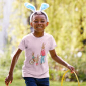 ヴィンテージイースターウサギと卵カートの子供の家族 Tシャツ