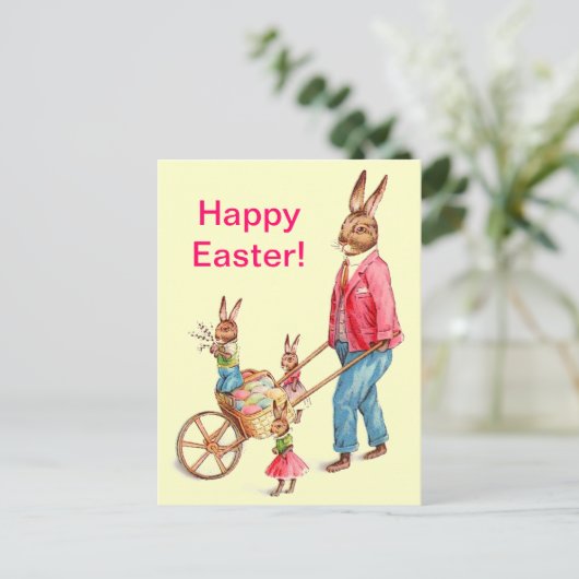 ヴィンテージイースターウサギと卵カート内の家族, ZSSG シーズンポストカード (スタンド正面)