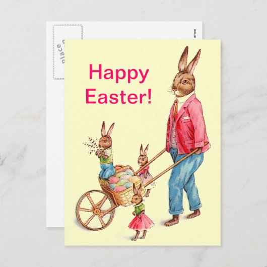 ヴィンテージイースターウサギと卵カート内の家族, ZSSG シーズンポストカード (正面/裏面)
