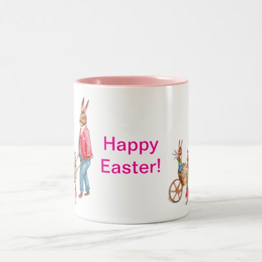 ヴィンテージイースターウサギと卵カート内の家族， ZSSG ツートーンマグカップ (中央)