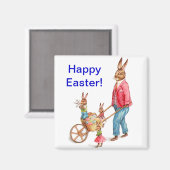 ヴィンテージイースターウサギと卵カート内の家族， ZSSG マグネット (正面/裏面)