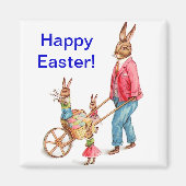 ヴィンテージイースターウサギと卵カート内の家族， ZSSG マグネット (正面)