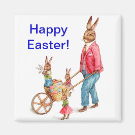 ヴィンテージイースターウサギと卵カート内の家族， ZSSG マグネット