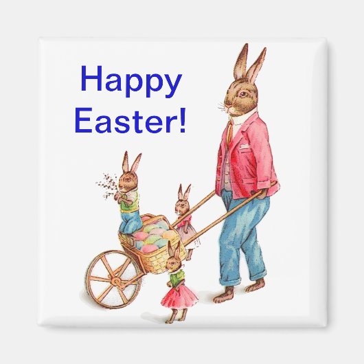 ヴィンテージイースターウサギと卵カート内の家族， ZSSG マグネット (正面)