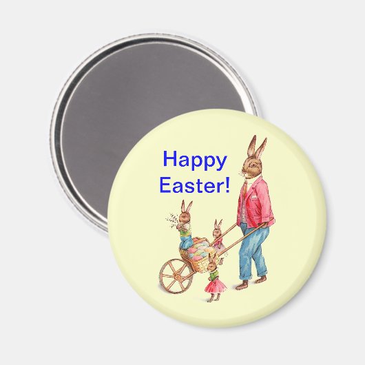 ヴィンテージイースターウサギと卵カート内の家族， ZSSG マグネット (正面/裏面)