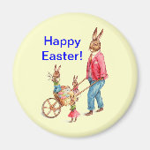 ヴィンテージイースターウサギと卵カート内の家族， ZSSG マグネット (正面)