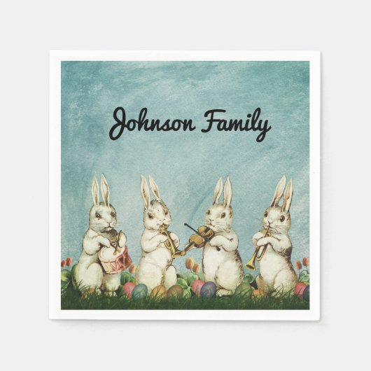 ヴィンテージイースターウサギと卵 スタンダードカクテルナプキン (正面)