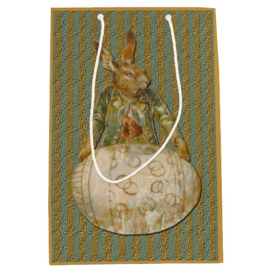 ヴィンテージイースターウサギと卵 ミディアムペーパーバッグ (正面)