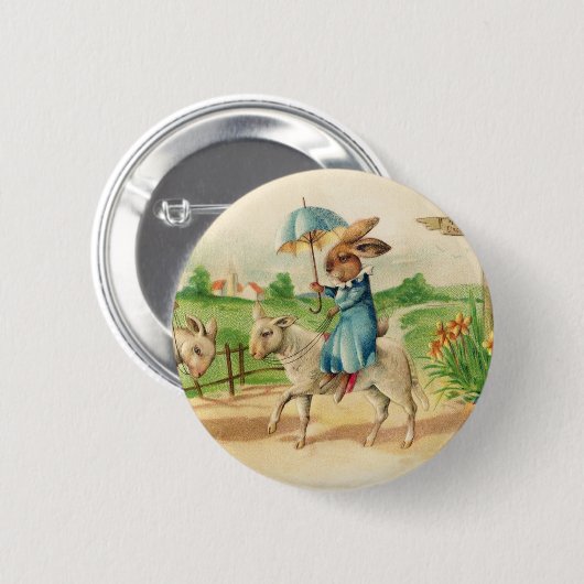 ヴィンテージイースターウサギ馬子の挨拶 缶バッジ (正面&裏面)