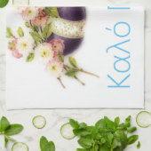 ヴィンテージイースターエッグさくらんぼ開花&ギリシャ文字 キッチンタオル (折り畳み)