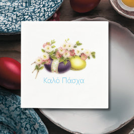 ヴィンテージイースターエッグさくらんぼ開花&ギリシャ文字 スタンダードカクテルナプキン