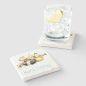 ヴィンテージイースターエッグとさくらんぼ開花&ギリシャ文字 ストーンコースター (横)