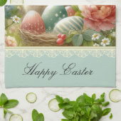 ヴィンテージイースターエッグとウサギのキッチンタオル キッチンタオル (折り畳み)