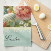 ヴィンテージイースターエッグとウサギのキッチンタオル キッチンタオル (四つ折り)