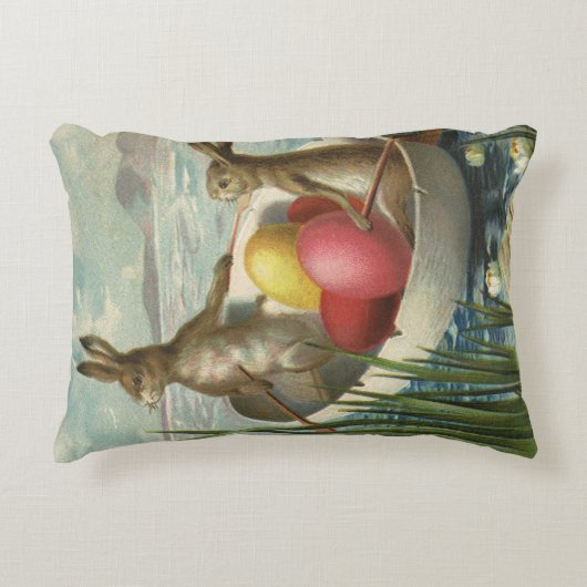 ヴィンテージイースターエッグとボートのイースターバニー アクセントクッション (正面)