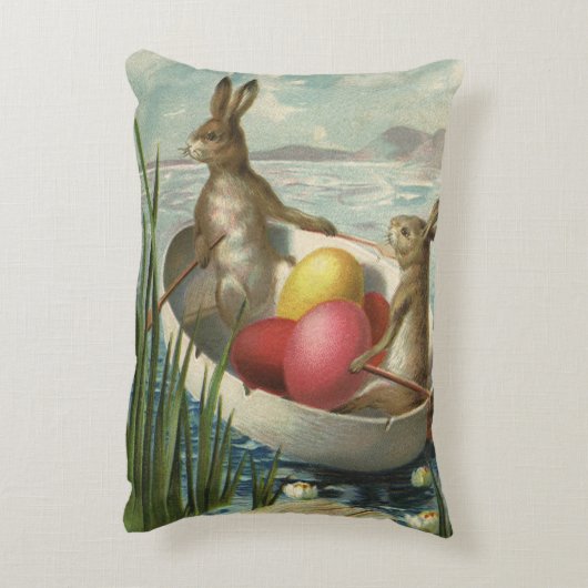 ヴィンテージイースターエッグとボートのイースターバニー アクセントクッション (裏面(縦))