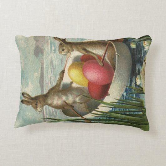 ヴィンテージイースターエッグとボートのイースターバニー アクセントクッション (裏面)