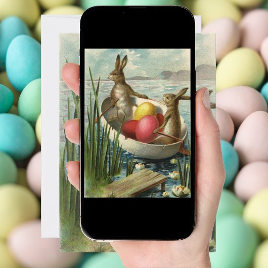 ヴィンテージイースターエッグとボートのイースターバニー シーズンカード