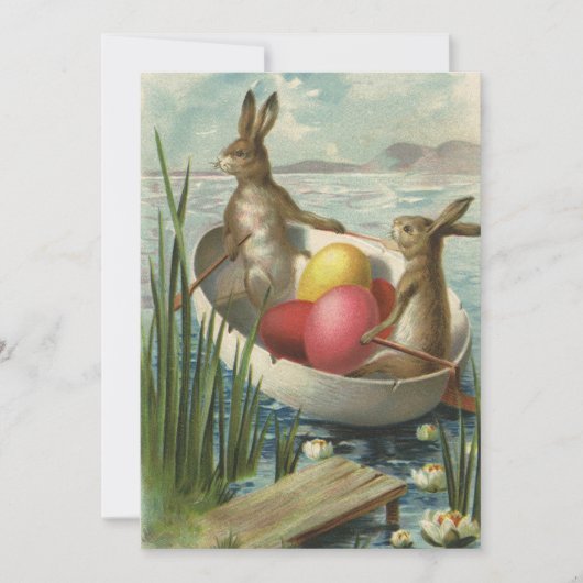 ヴィンテージイースターエッグとボートのイースターバニー シーズンカード (正面)