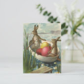 ヴィンテージイースターエッグとボートのイースターバニー シーズンポストカード (スタンド正面)