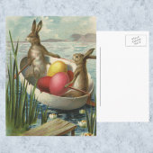 ヴィンテージイースターエッグとボートのイースターバニー シーズンポストカード