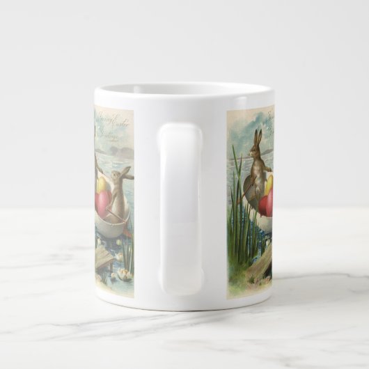 ヴィンテージイースターエッグとボートのイースターバニー ジャンボコーヒーマグカップ (裏面)