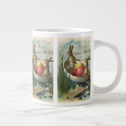 ヴィンテージイースターエッグとボートのイースターバニー ジャンボコーヒーマグカップ (右)