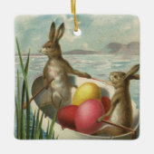 ヴィンテージイースターエッグとボートのイースターバニー セラミックオーナメント (正面)