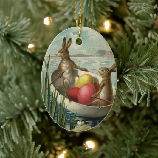 ヴィンテージイースターエッグとボートのイースターバニー セラミックオーナメント (ツリー)