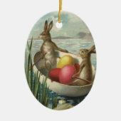 ヴィンテージイースターエッグとボートのイースターバニー セラミックオーナメント (正面)