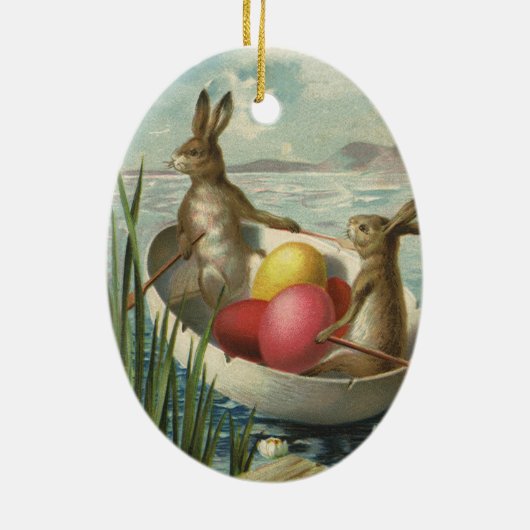 ヴィンテージイースターエッグとボートのイースターバニー セラミックオーナメント (裏面)
