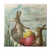 ヴィンテージイースターエッグとボートのイースターバニー タイル (正面)