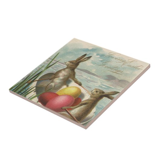 ヴィンテージイースターエッグとボートのイースターバニー タイル (側面)