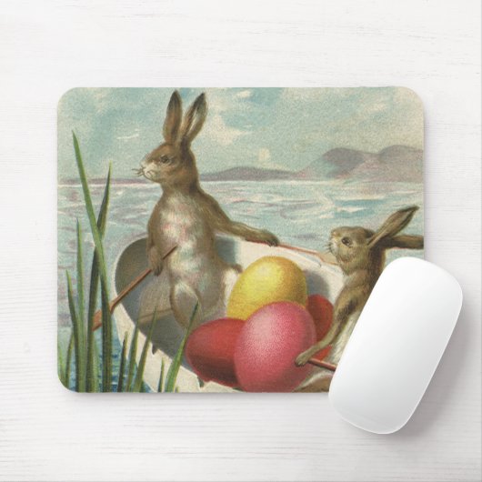 ヴィンテージイースターエッグとボートのイースターバニー マウスパッド (マウス)