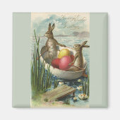 ヴィンテージイースターエッグとボートのイースターバニー マグネット (正面)