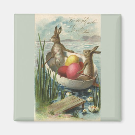 ヴィンテージイースターエッグとボートのイースターバニー マグネット (正面)