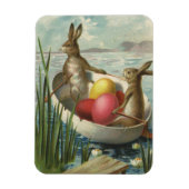 ヴィンテージイースターエッグとボートのイースターバニー マグネット (縦)