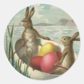 ヴィンテージイースターエッグとボートのイースターバニー ラウンドシール (正面)