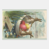 ヴィンテージイースターエッグとボートのイースターバニー ラッピングペーパーシート (正面2)