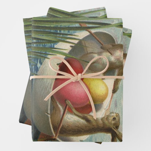 ヴィンテージイースターエッグとボートのイースターバニー ラッピングペーパーシート