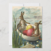 ヴィンテージイースターエッグとボートのイースターバニー 招待状 (正面)