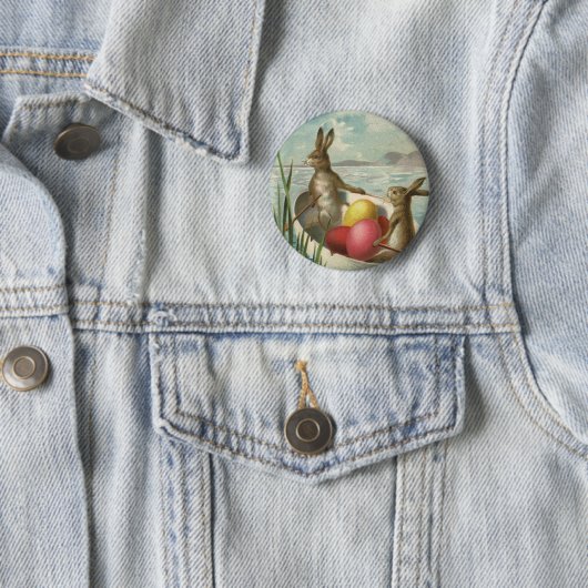 ヴィンテージイースターエッグとボートのイースターバニー 缶バッジ (インサイチュ)